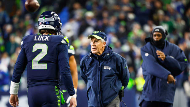 Seattle Seahawks QB Drew Lock and coach Pete Carroll
